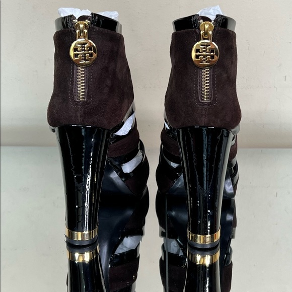 Tory Burch Suede Patent Heel Bootie - Picture 10 of 11